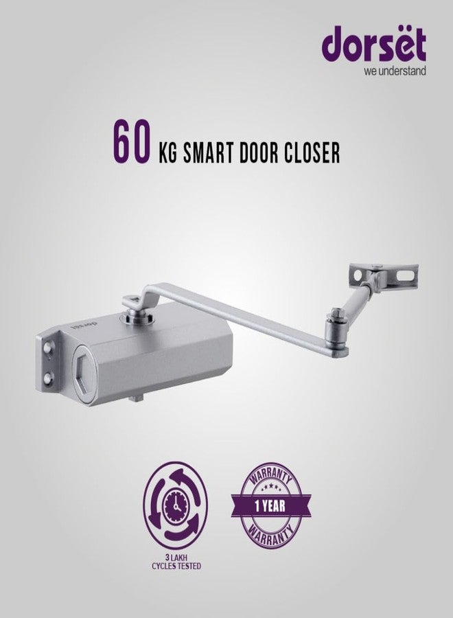 Dorset Door Closer | Hydraulic Auto Door Closer for Wooden & Aluminum Doors | Max Door Weight: 60kg | Max Door Width: 950mm | Adjustable Closing & Latching Speed | Silver Finish | DC60SM - Image 2